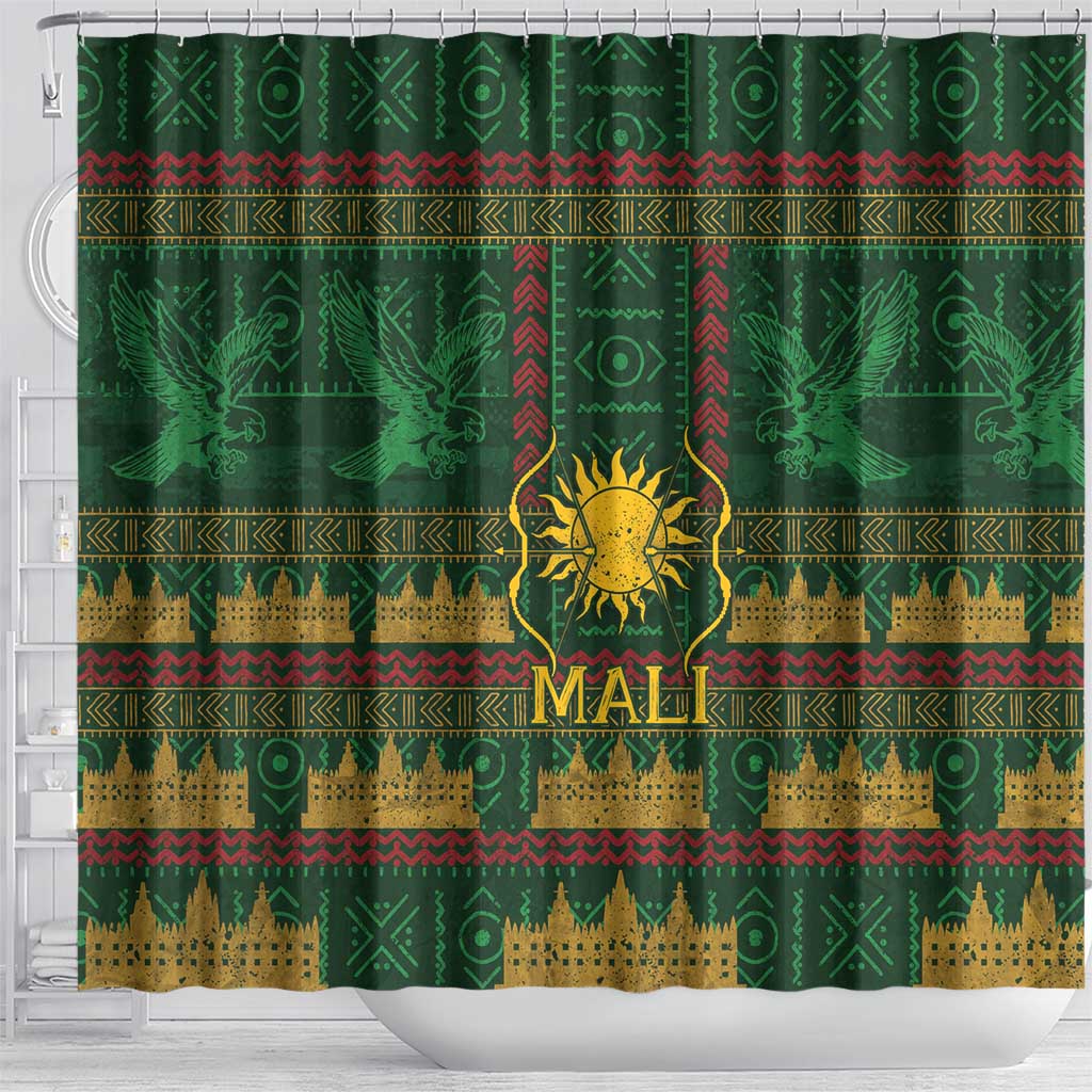 Mali Shower Curtain Golden Sun And Mosque Patterns Retro Style