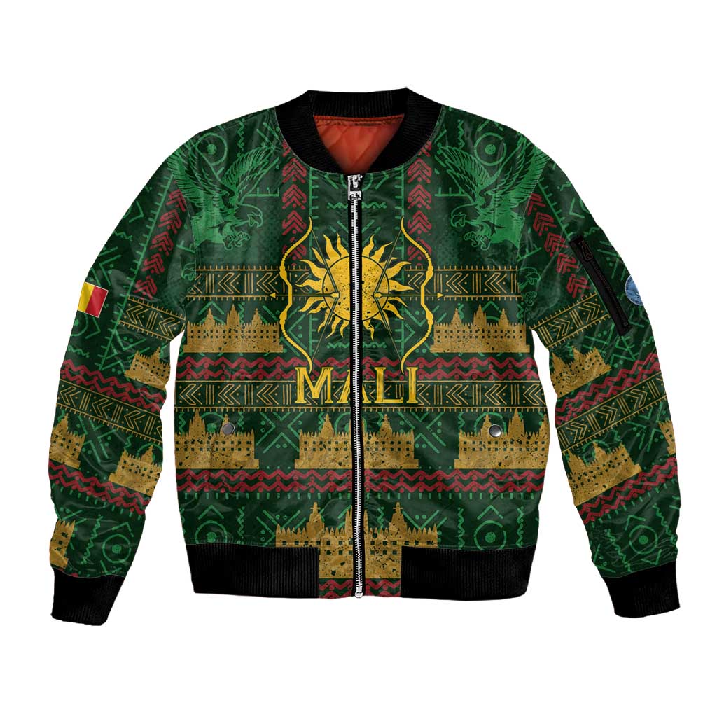 Mali Sleeve Zip Bomber Jacket Golden Sun And Mosque Patterns Retro Style