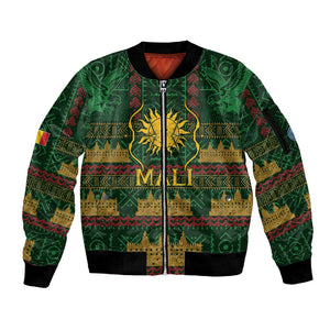 Mali Sleeve Zip Bomber Jacket Golden Sun And Mosque Patterns Retro Style