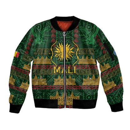 Mali Sleeve Zip Bomber Jacket Golden Sun And Mosque Patterns Retro Style