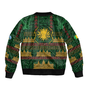Mali Sleeve Zip Bomber Jacket Golden Sun And Mosque Patterns Retro Style