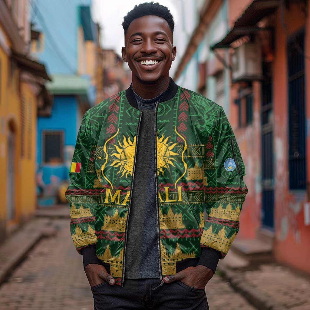 Mali Sleeve Zip Bomber Jacket Golden Sun And Mosque Patterns Retro Style