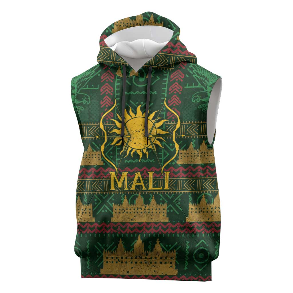 Mali Sleeveless Hoodie Golden Sun And Mosque Patterns Retro Style