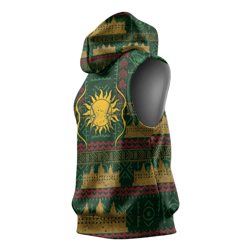Mali Sleeveless Hoodie Golden Sun And Mosque Patterns Retro Style