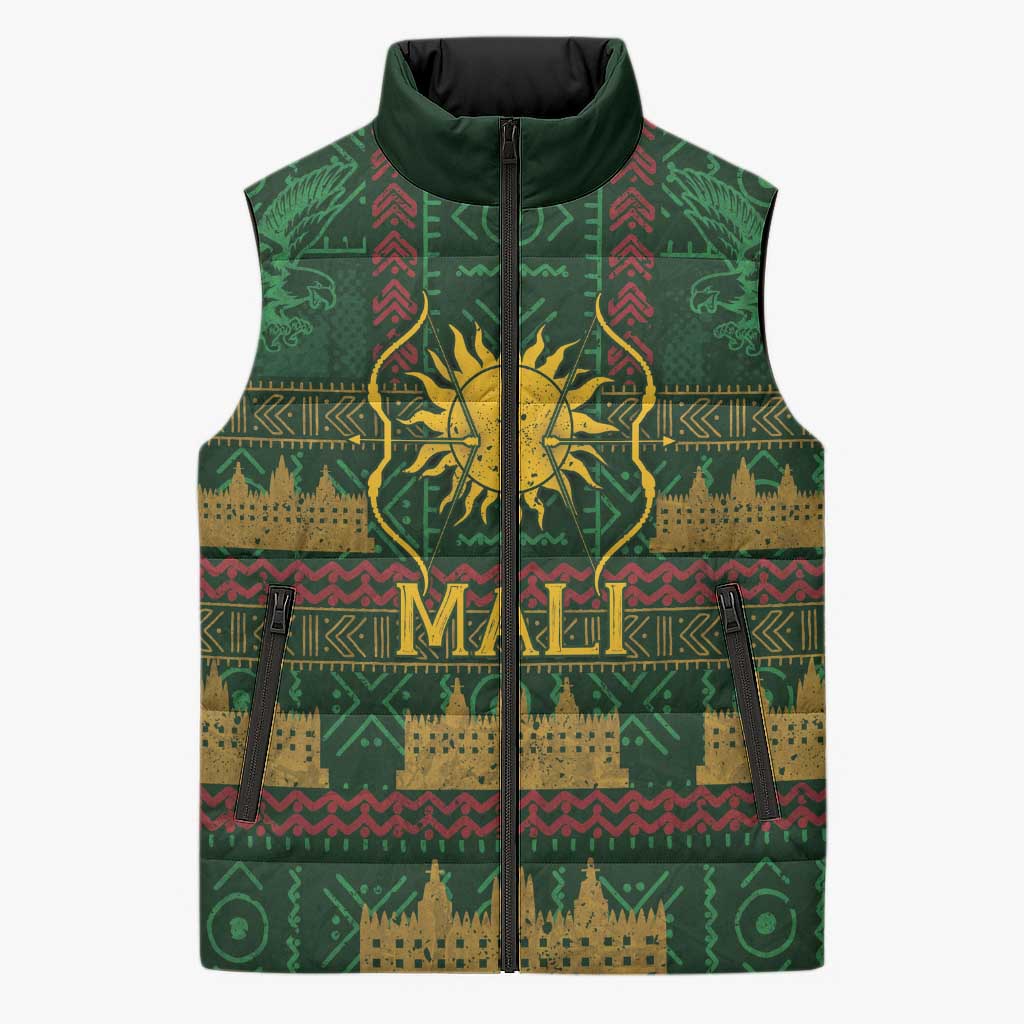 Mali Sleeveless Puffer Jacket Golden Sun And Mosque Patterns Retro Style