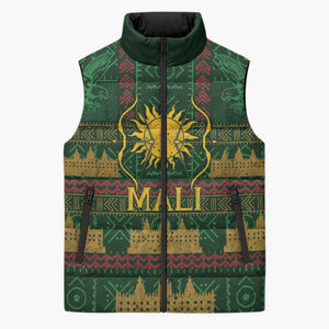 Mali Sleeveless Puffer Jacket Golden Sun And Mosque Patterns Retro Style