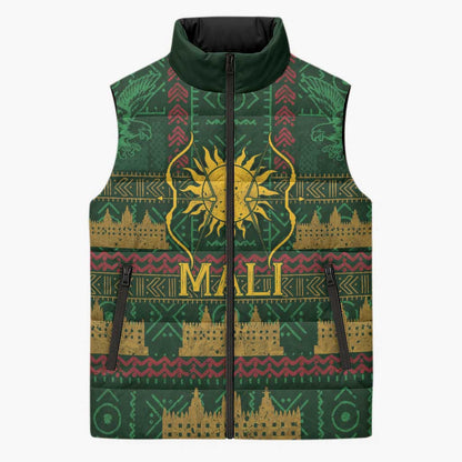 Mali Sleeveless Puffer Jacket Golden Sun And Mosque Patterns Retro Style