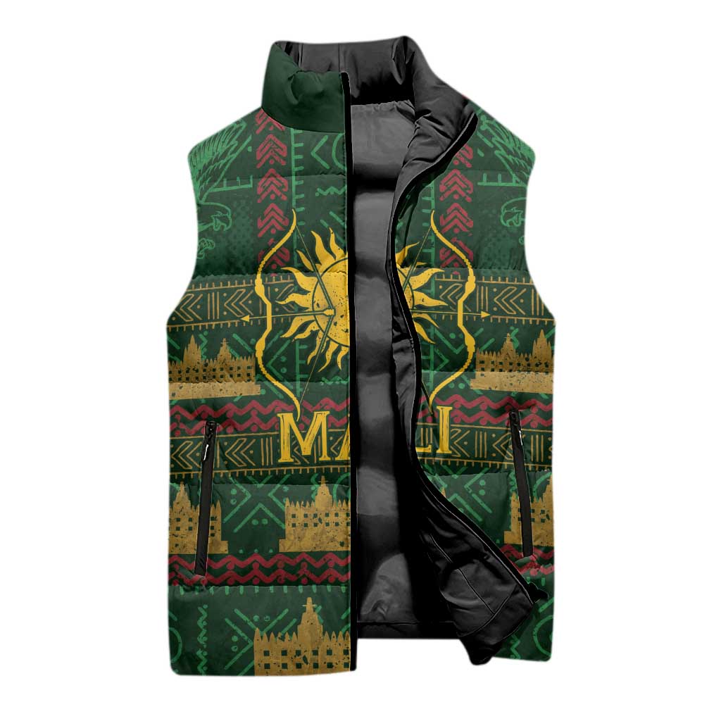 Mali Sleeveless Puffer Jacket Golden Sun And Mosque Patterns Retro Style