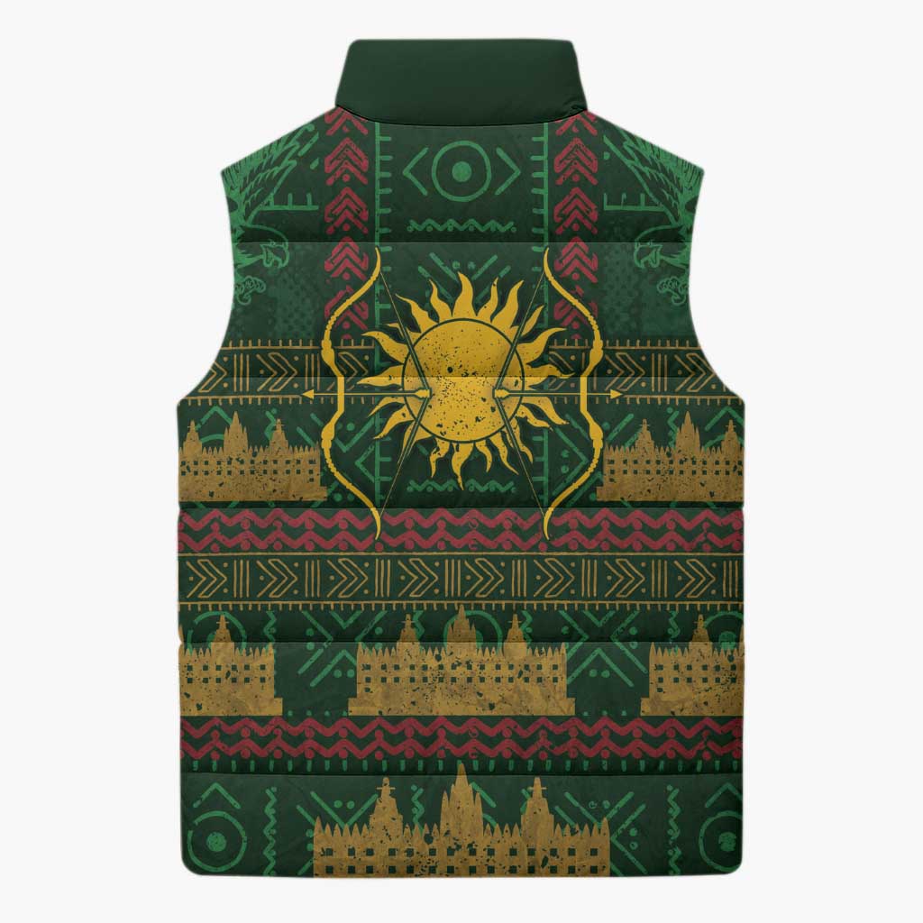 Mali Sleeveless Puffer Jacket Golden Sun And Mosque Patterns Retro Style