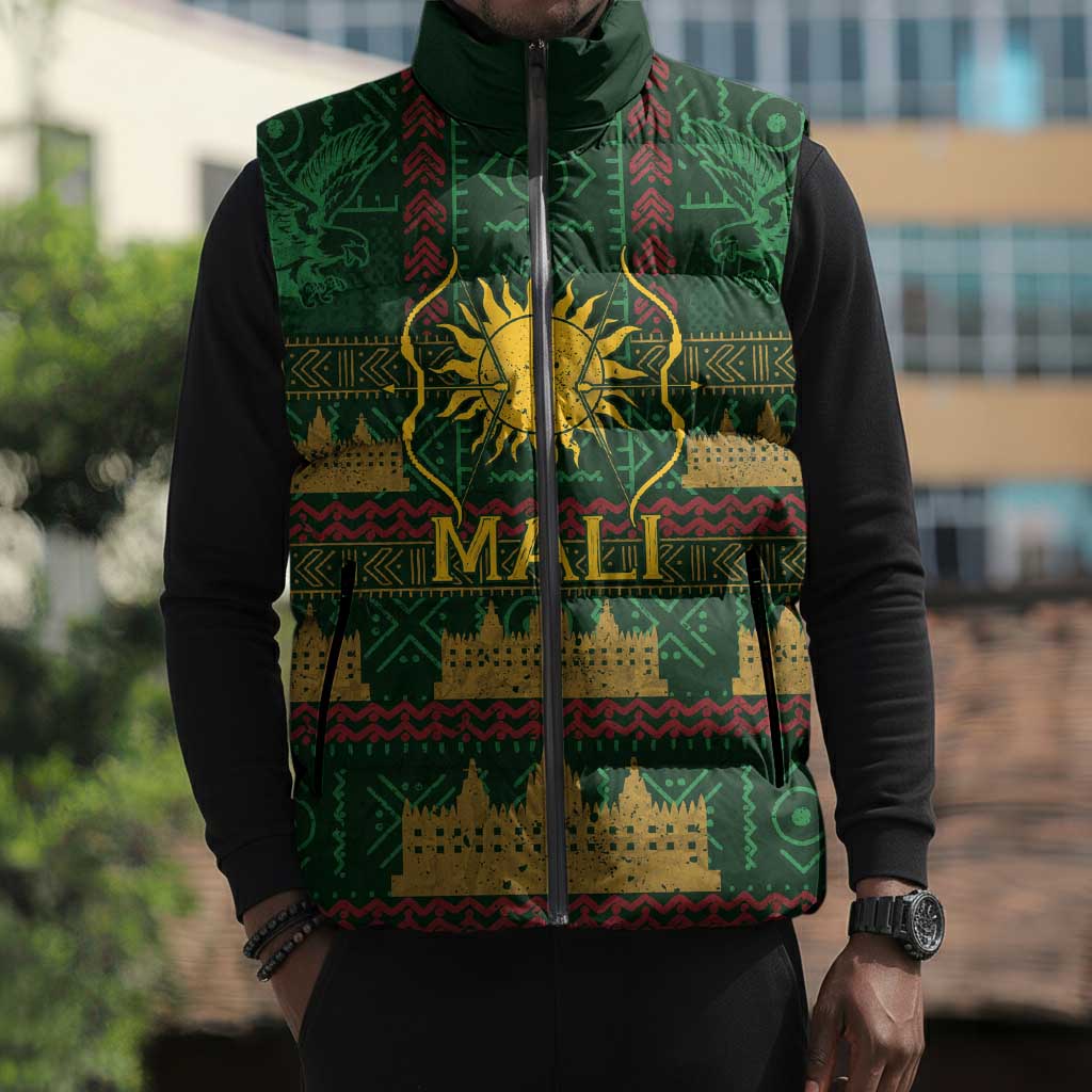 Mali Sleeveless Puffer Jacket Golden Sun And Mosque Patterns Retro Style