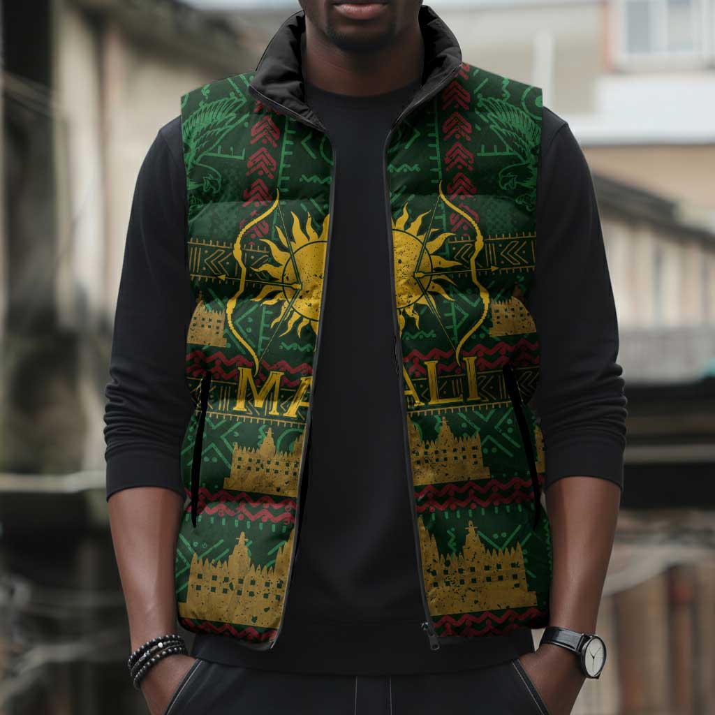 Mali Sleeveless Puffer Jacket Golden Sun And Mosque Patterns Retro Style