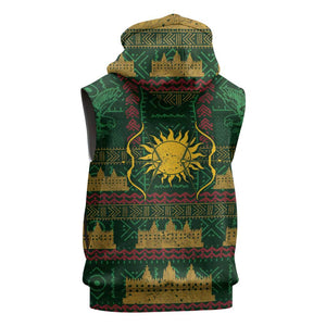 Mali Sleeveless Zip Hoodie Golden Sun And Mosque Patterns Retro Style