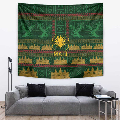 Mali Tapestry Golden Sun And Mosque Patterns Retro Style