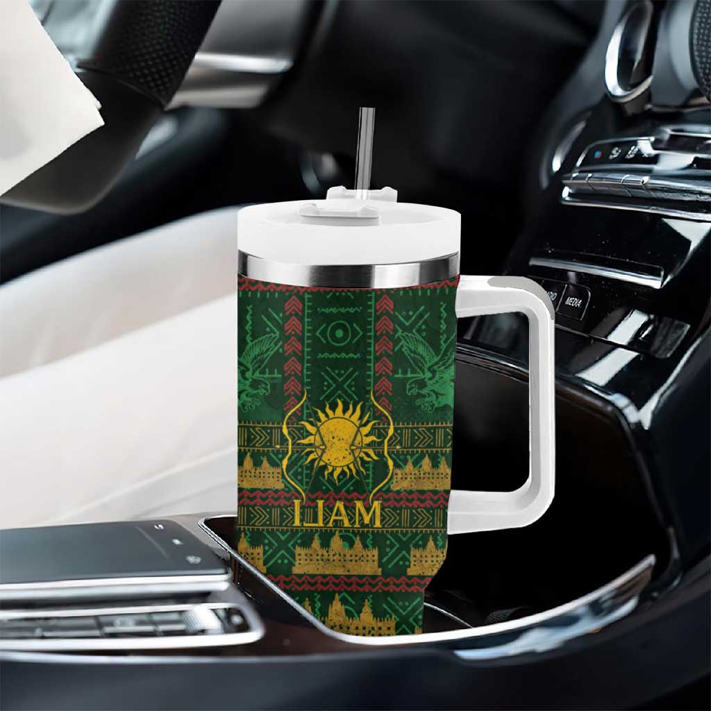 Mali Tumbler With Handle Golden Sun And Mosque Patterns Retro Style