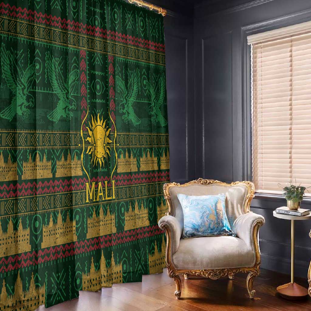 Mali Window Curtain Golden Sun And Mosque Patterns Retro Style