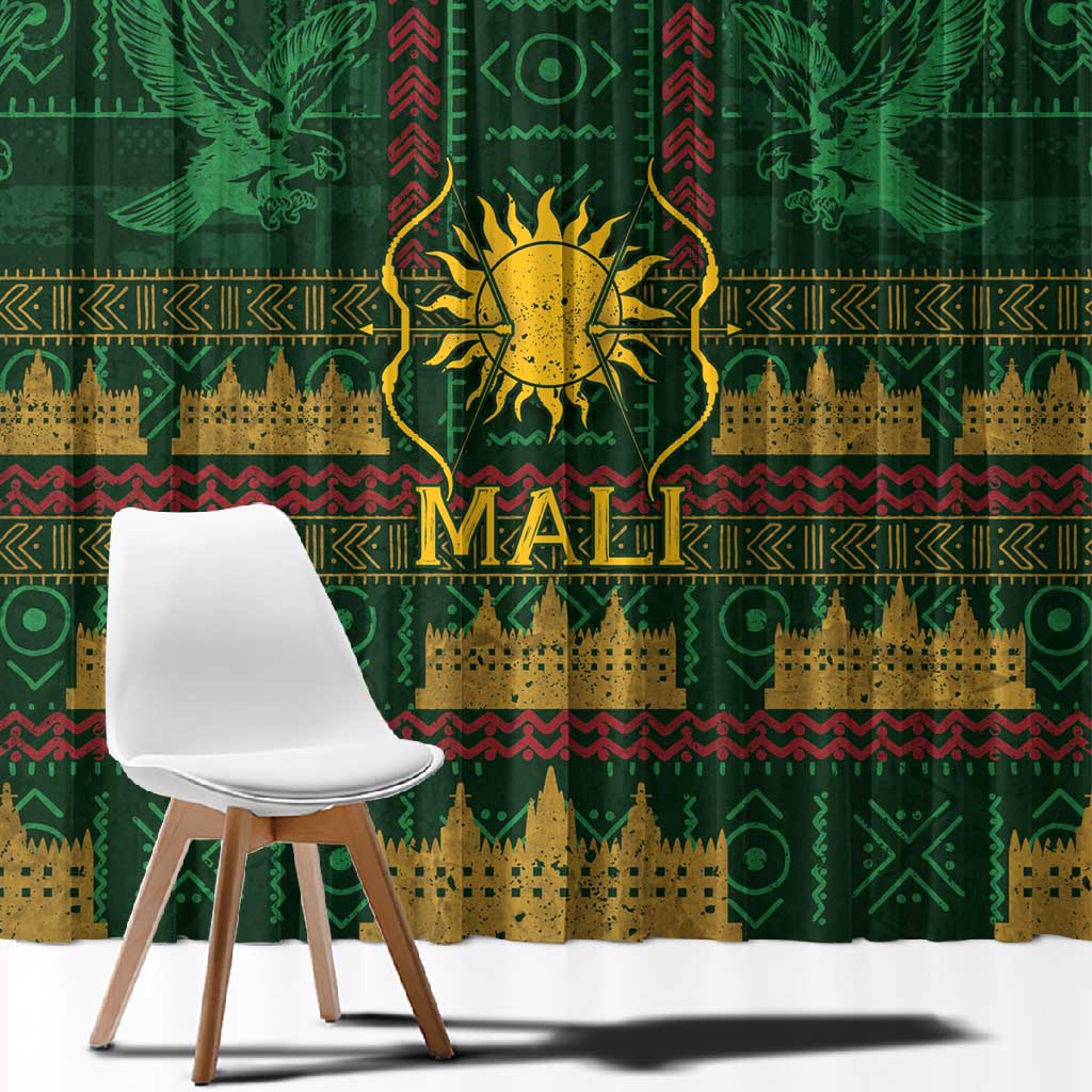 Mali Window Curtain Golden Sun And Mosque Patterns Retro Style