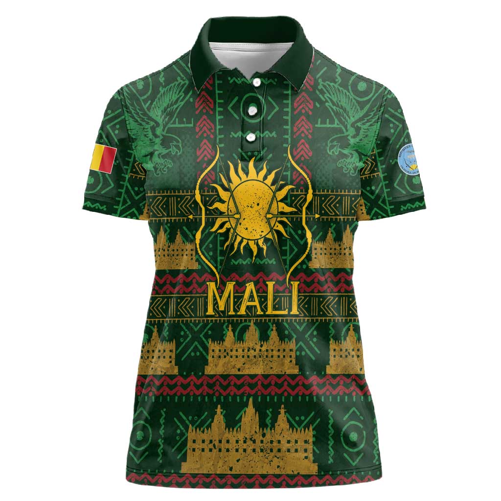 Mali Women Polo Shirt Golden Sun And Mosque Patterns Retro Style