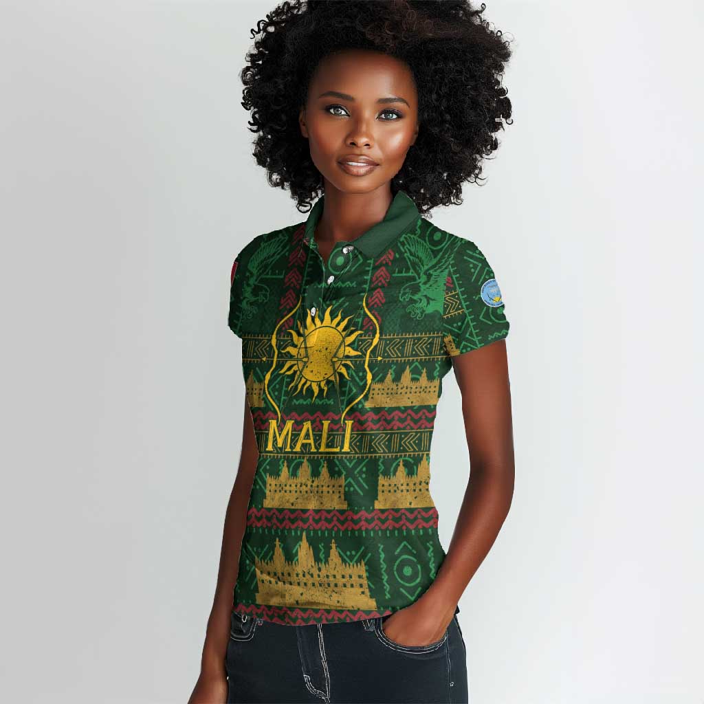 Mali Women Polo Shirt Golden Sun And Mosque Patterns Retro Style