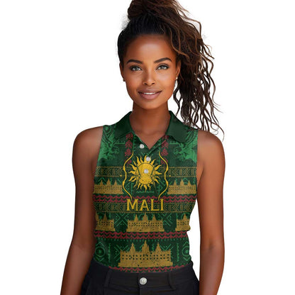 Mali Women Sleeveless Polo Shirt Golden Sun And Mosque Patterns Retro Style
