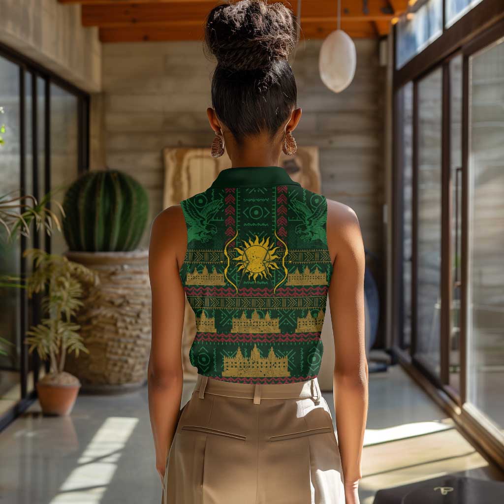 Mali Women Sleeveless Polo Shirt Golden Sun And Mosque Patterns Retro Style