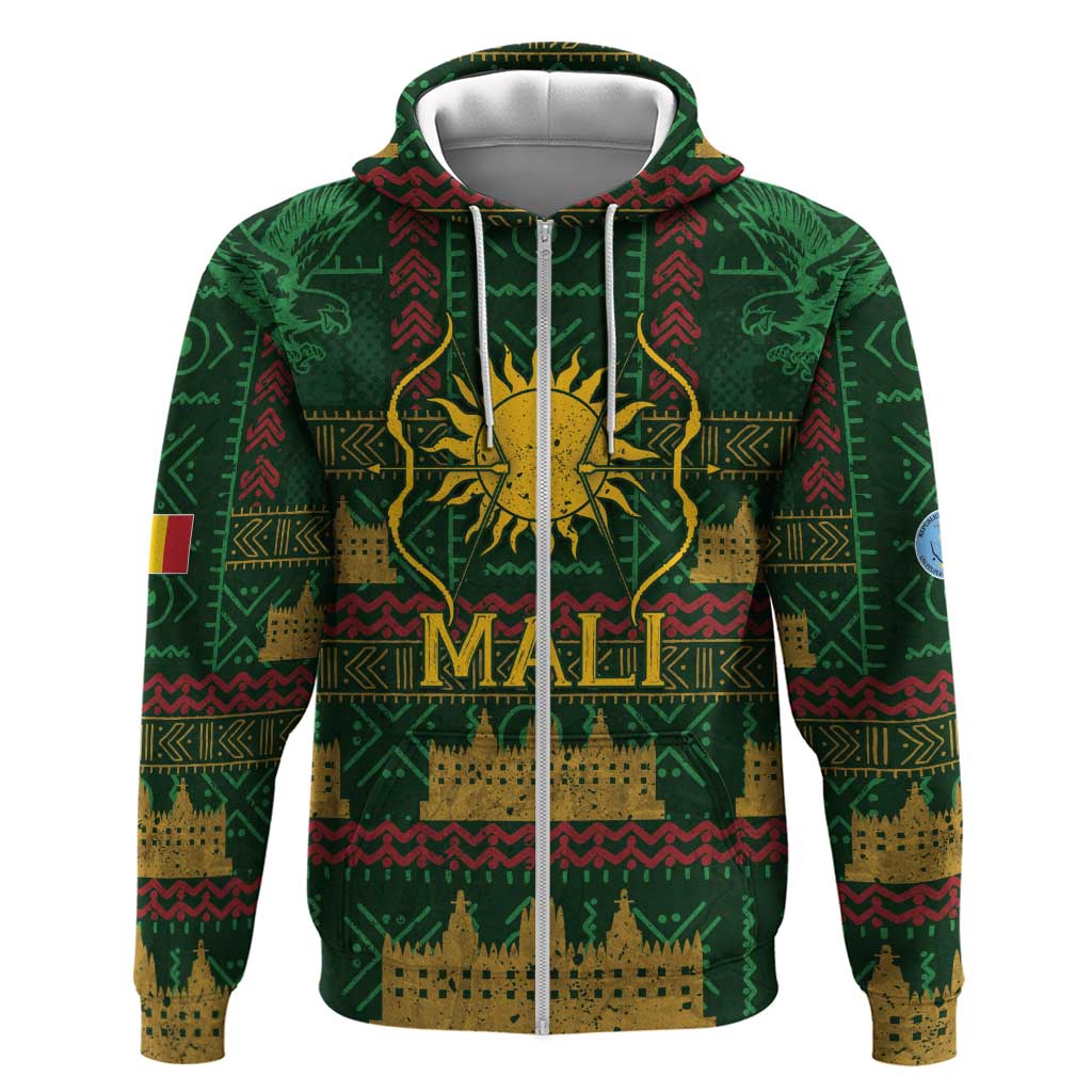 Mali Zip Hoodie Golden Sun And Mosque Patterns Retro Style