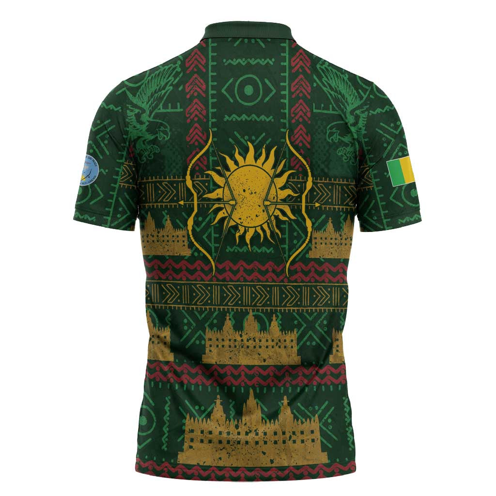 Mali Zipper Polo Shirt Golden Sun And Mosque Patterns Retro Style