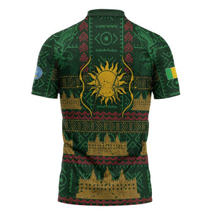 Mali Zipper Polo Shirt Golden Sun And Mosque Patterns Retro Style