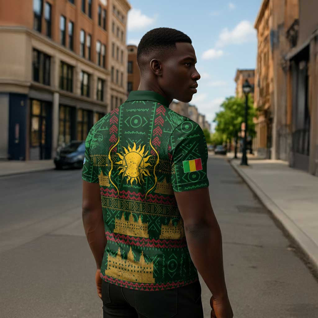 Mali Zipper Polo Shirt Golden Sun And Mosque Patterns Retro Style