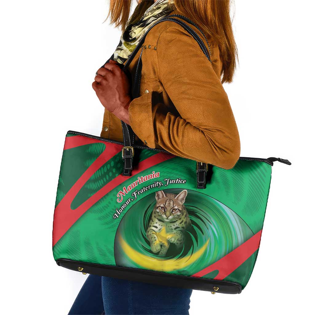Mauritania Leather Tote Bag African Wildcat From Richat Structure