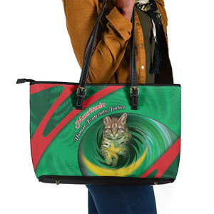Mauritania Leather Tote Bag African Wildcat From Richat Structure