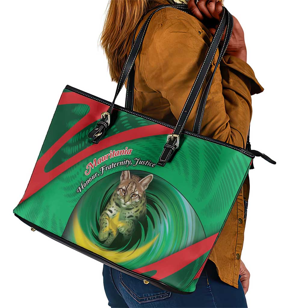 Mauritania Leather Tote Bag African Wildcat From Richat Structure