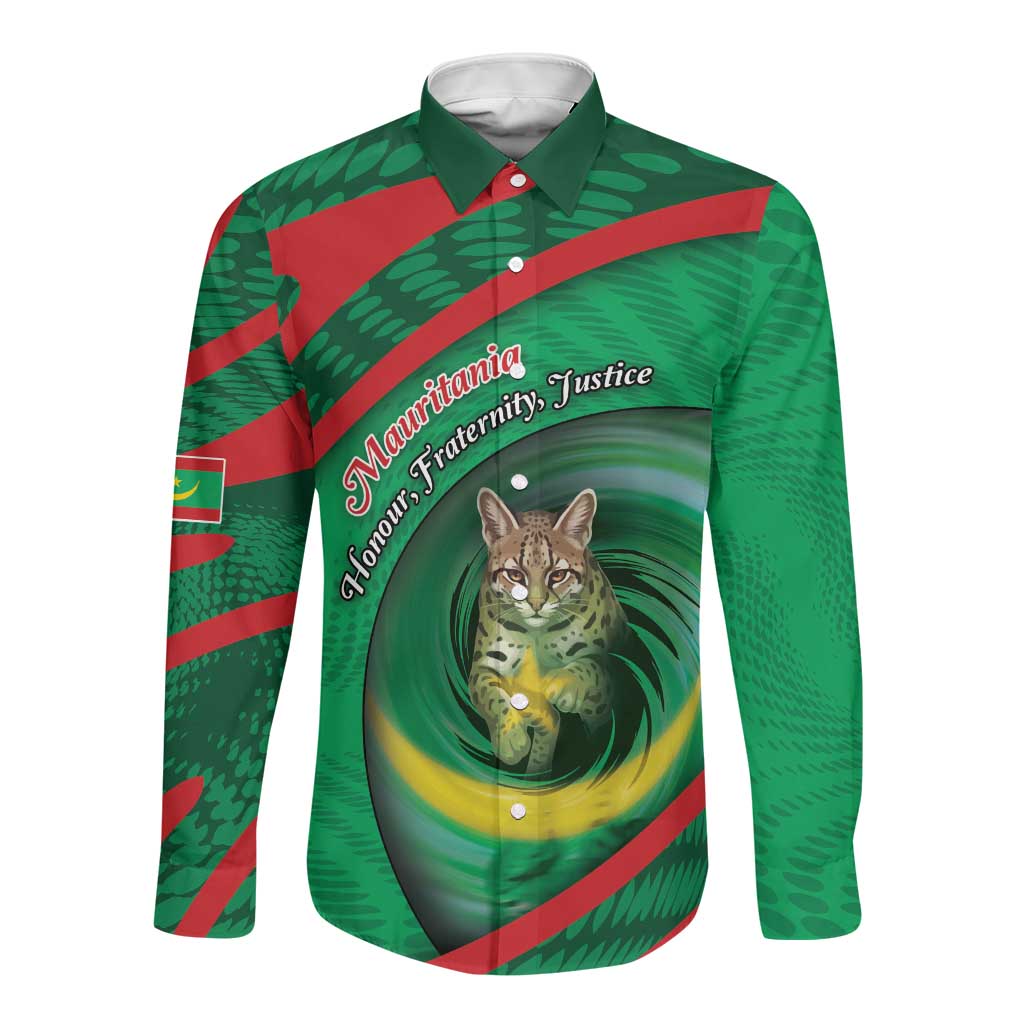 Personalized Mauritania Long Sleeve Button Shirt African Wildcat From Richat Structure