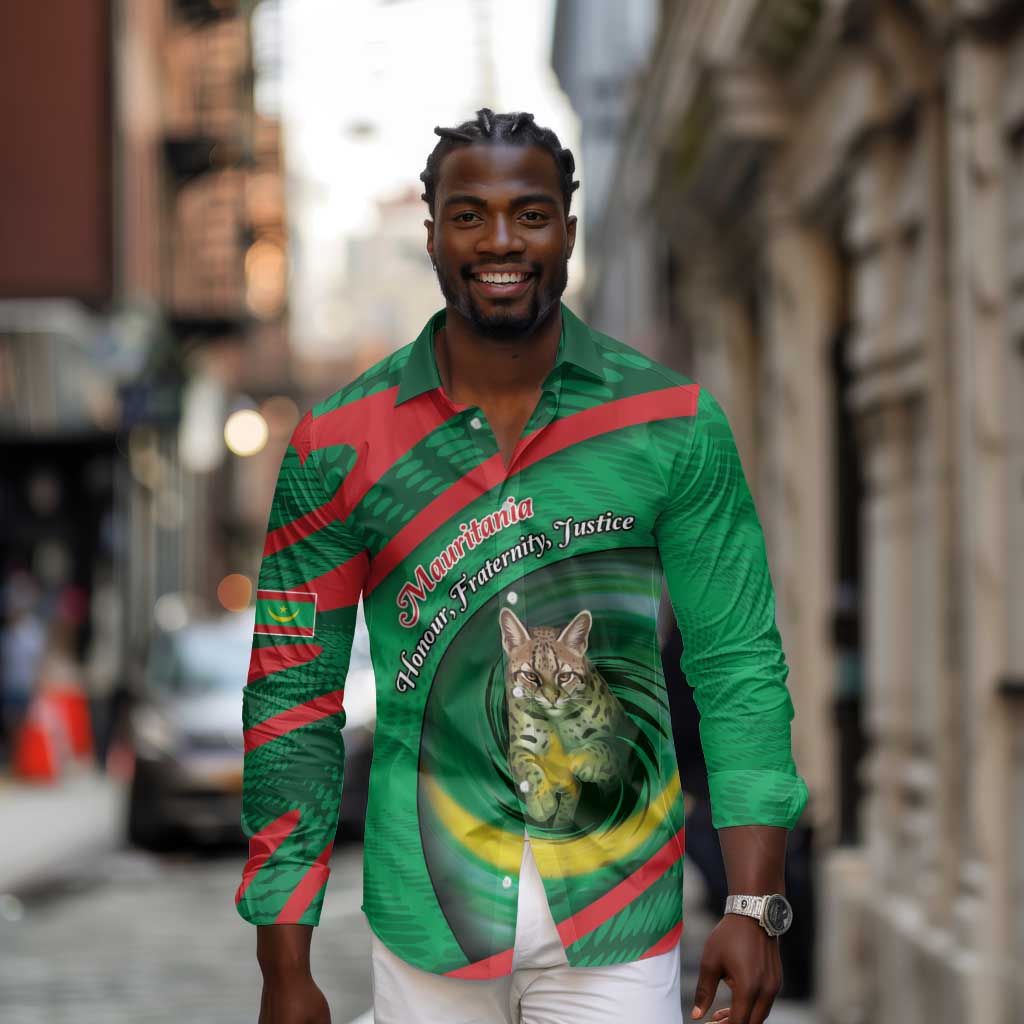 Personalized Mauritania Long Sleeve Button Shirt African Wildcat From Richat Structure