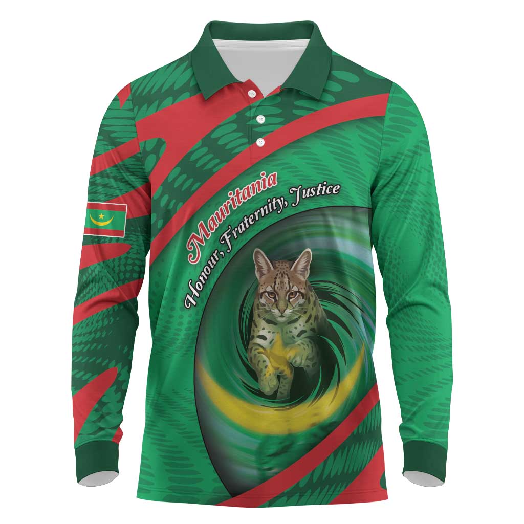 Personalized Mauritania Long Sleeve Polo Shirt African Wildcat From Richat Structure