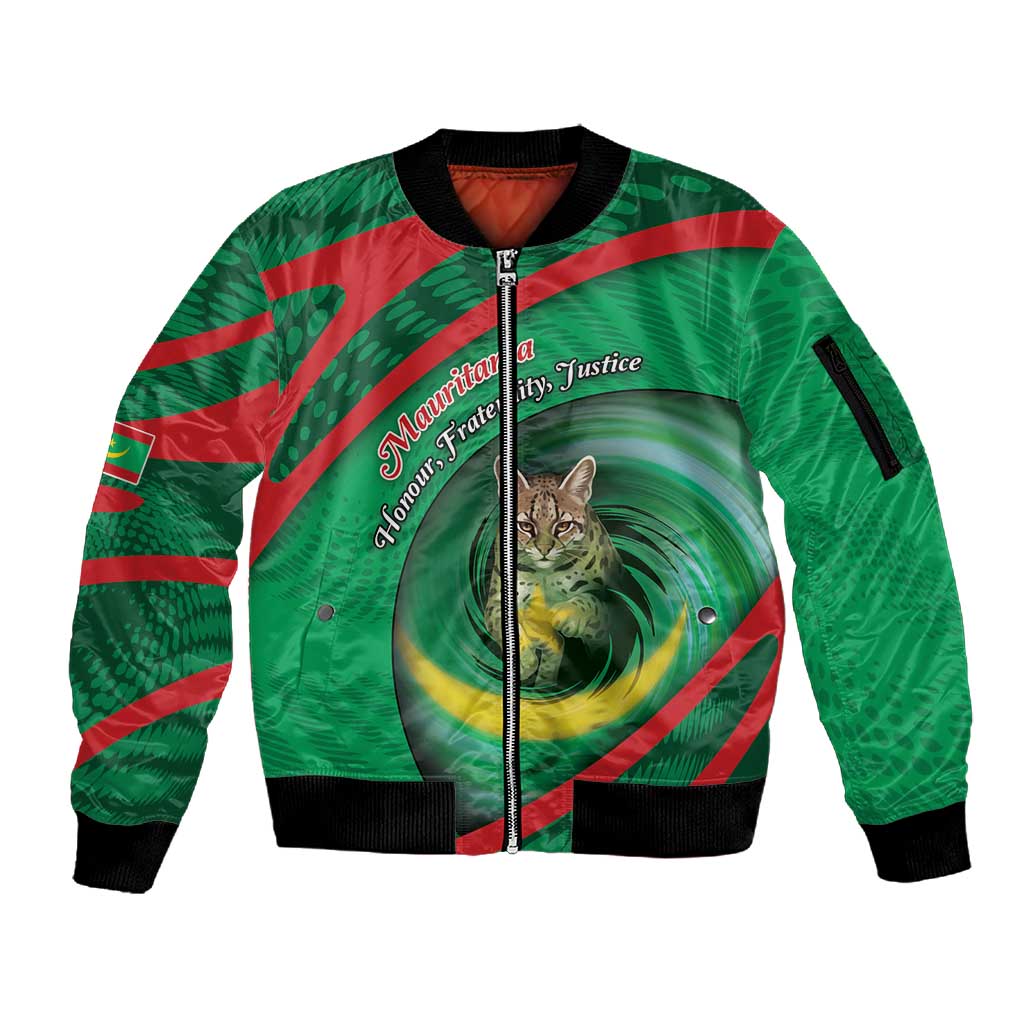 Personalized Mauritania Sleeve Zip Bomber Jacket African Wildcat From Richat Structure