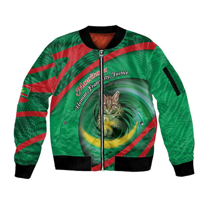 Personalized Mauritania Sleeve Zip Bomber Jacket African Wildcat From Richat Structure