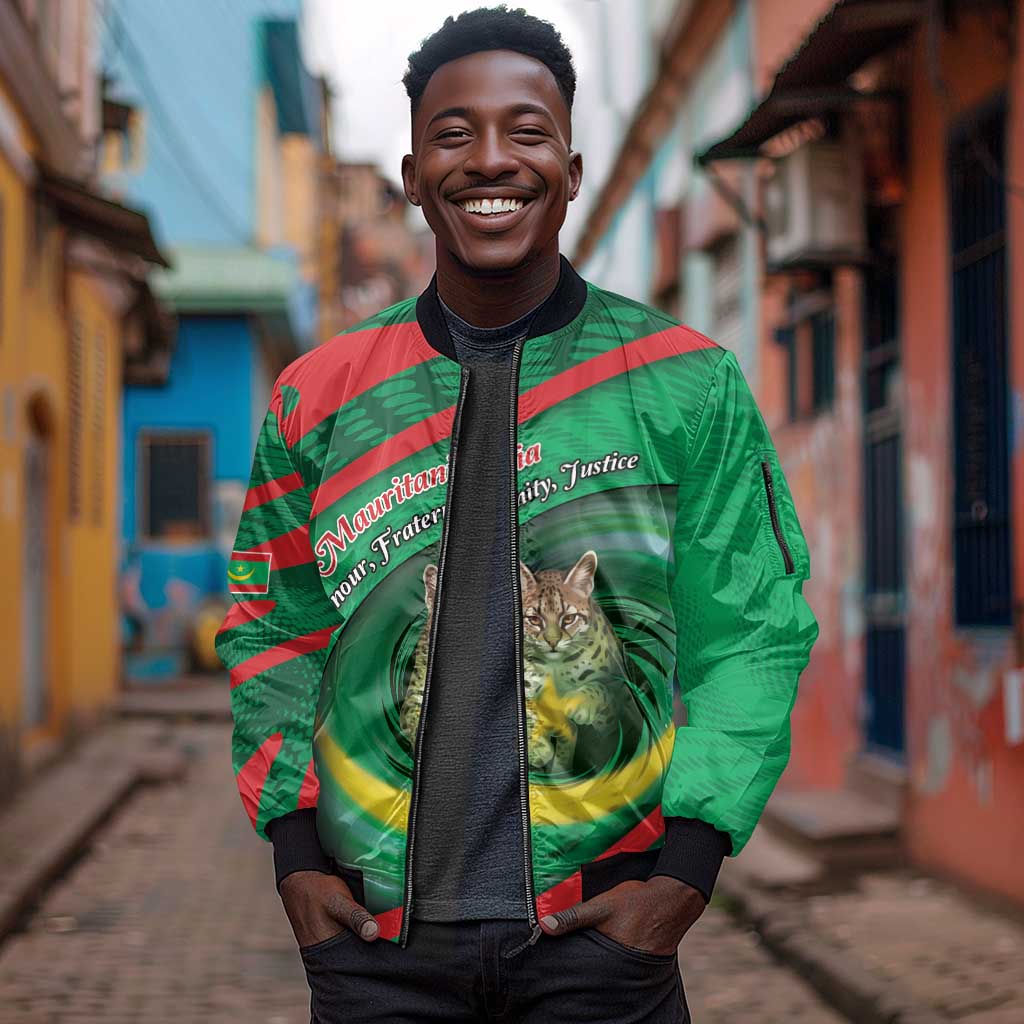 Personalized Mauritania Sleeve Zip Bomber Jacket African Wildcat From Richat Structure