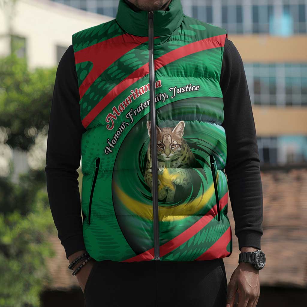 Personalized Mauritania Sleeveless Puffer Jacket African Wildcat From Richat Structure