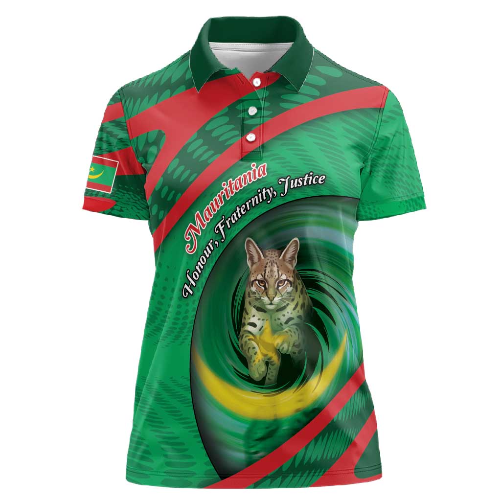 Personalized Mauritania Women Polo Shirt African Wildcat From Richat Structure