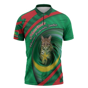 Personalized Mauritania Zipper Polo Shirt African Wildcat From Richat Structure