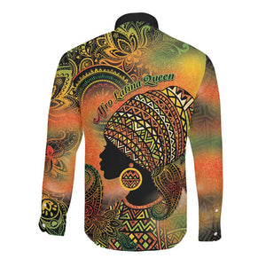 Black Women Long Sleeve Button Shirt Afro Latina Queen - African Pride