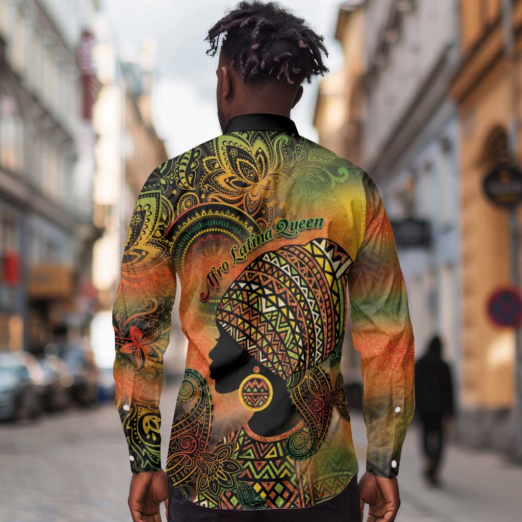 Black Women Long Sleeve Button Shirt Afro Latina Queen - African Pride