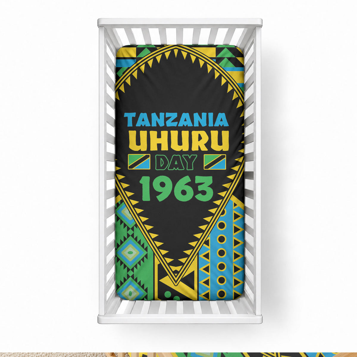 Tanzania Independence Day Baby Bed Cover Uhuru 1963 African Shield Tribal Pattern