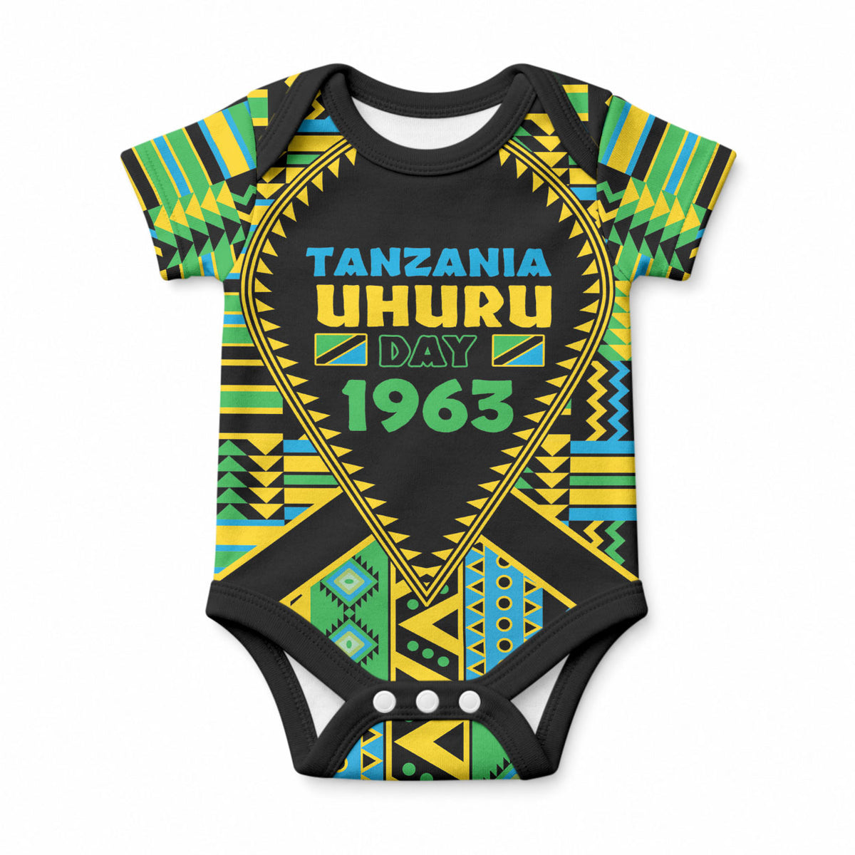 Personalized Tanzania Independence Day Baby Onesie Uhuru 1963 African Shield Tribal Pattern