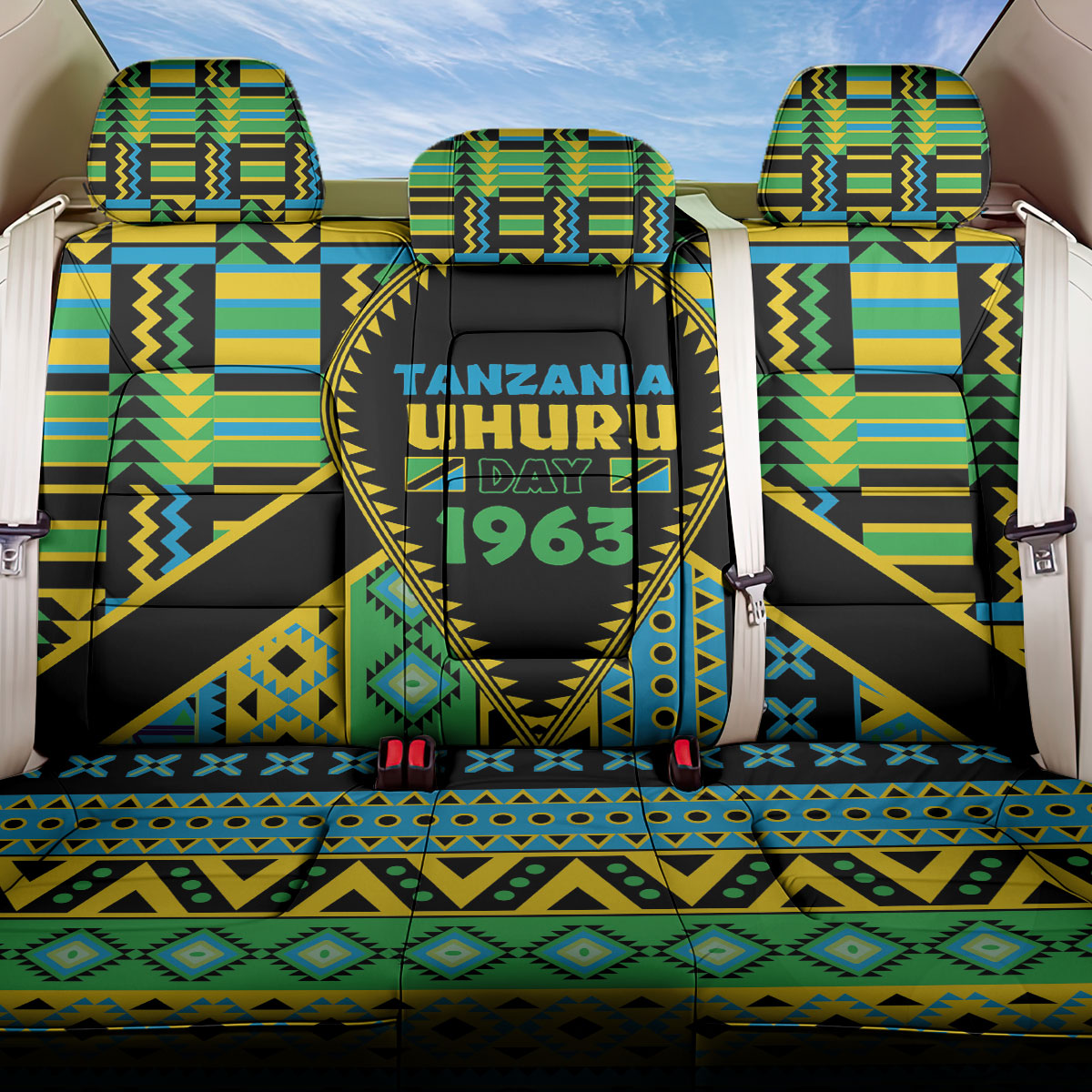 Tanzania Independence Day Back Car Seat Cover Uhuru 1963 African Shield Tribal Pattern