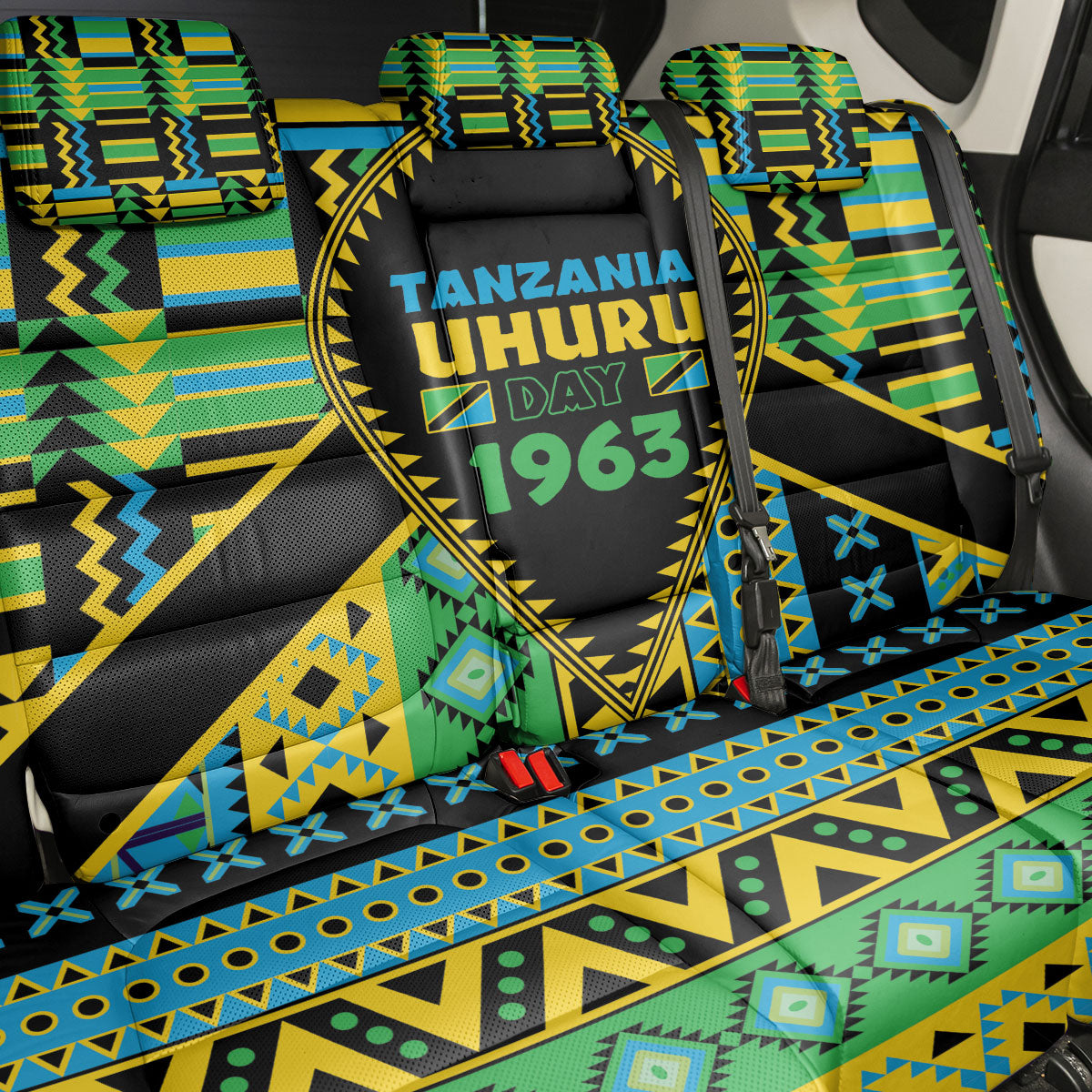Tanzania Independence Day Back Car Seat Cover Uhuru 1963 African Shield Tribal Pattern