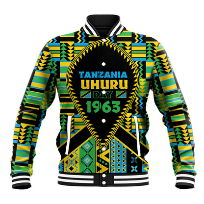 Personalized Tanzania Independence Day Baseball Jacket Uhuru 1963 African Shield Tribal Pattern