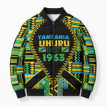 Personalized Tanzania Independence Day Bomber Puffer Jacket Uhuru 1963 African Shield Tribal Pattern