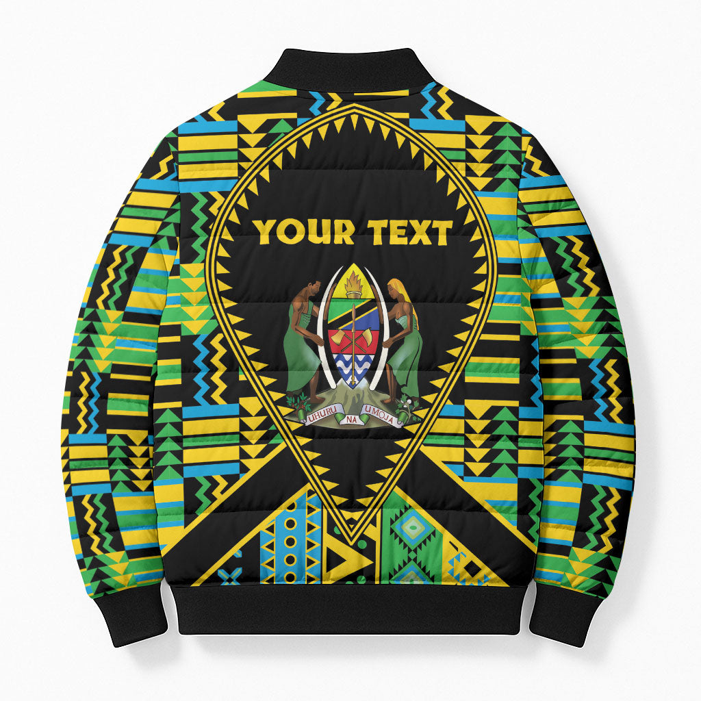 Personalized Tanzania Independence Day Bomber Puffer Jacket Uhuru 1963 African Shield Tribal Pattern