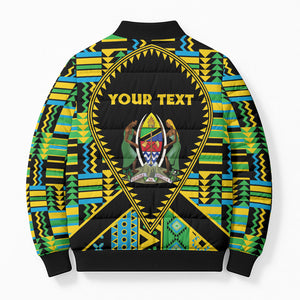 Personalized Tanzania Independence Day Bomber Puffer Jacket Uhuru 1963 African Shield Tribal Pattern